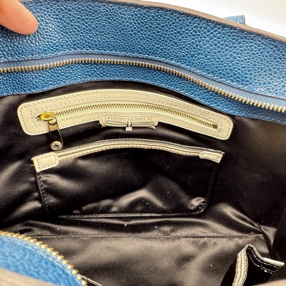 HENRI BENDEL CARLYLE Caviar Tumbled Teal Blue Leather Satchel Tote Bag Crossbody - Picture 6 of 10